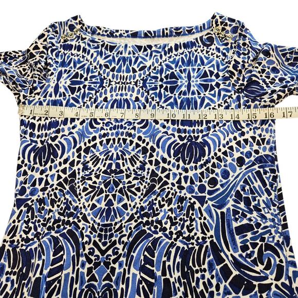 Lilly Pulitzer Sophie Dress Taverna Tile UPF 50+ 3/4 Sleeve Blue & White Small - Picture 9 of 14